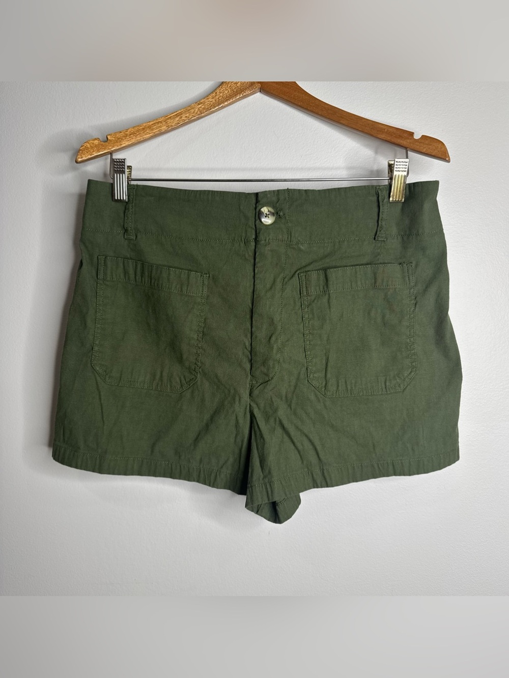 Anthropologie Maeve Green Colette Shorts High Rise Stretch Size 32